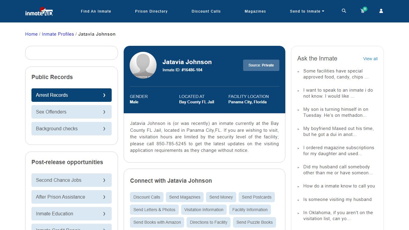 Inmate Search: Jatavia Johnson 16486-104, Panama City, Florida